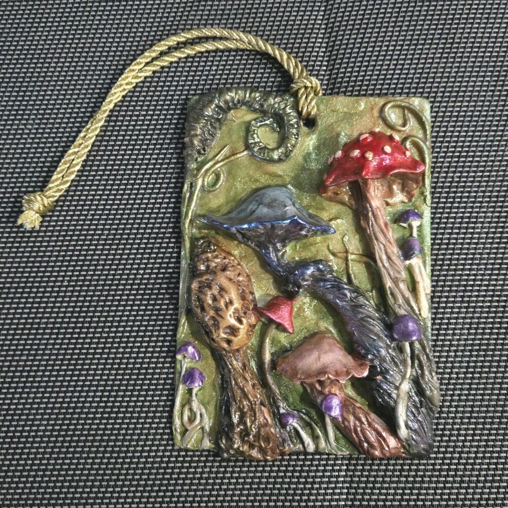 OOAK 3D Handmade Psychedelic Colorful Fantasy Forest Mushroom Ornament, Signed